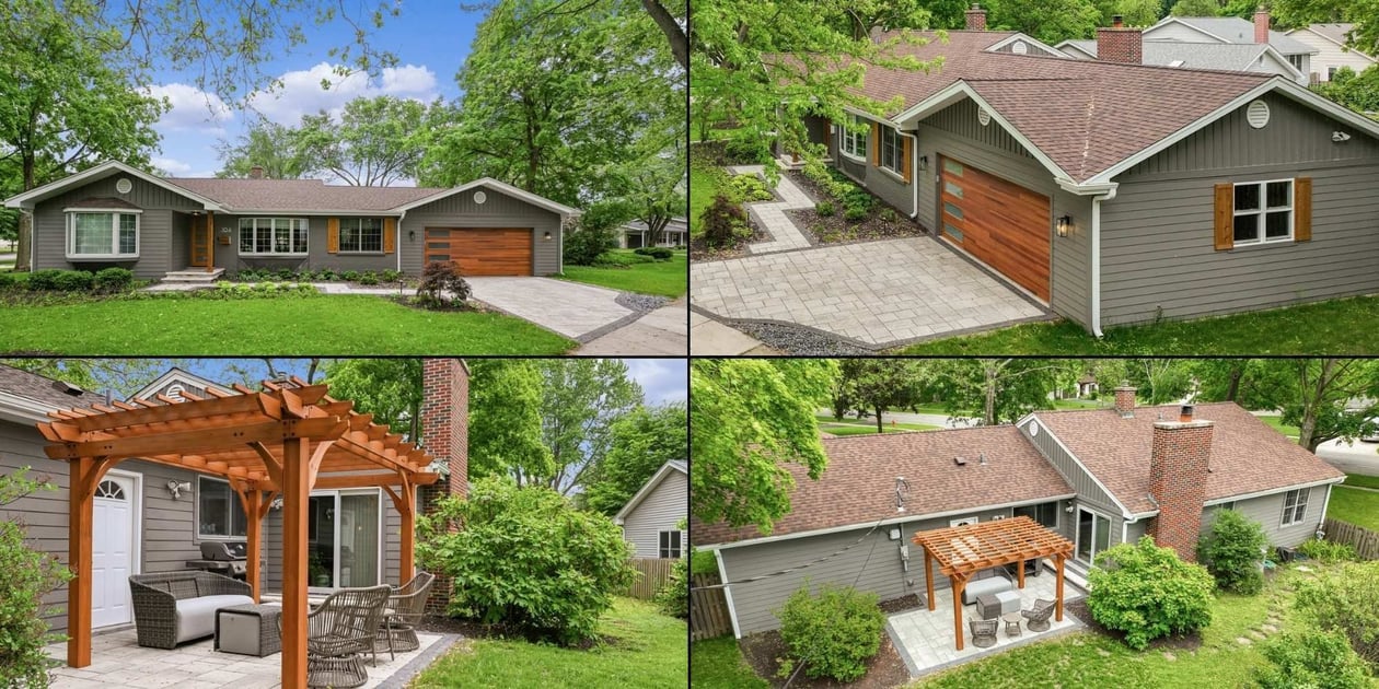 Naperville exterior transformation featuring upgraded driveway, patio, and garage addition by J&J Construction