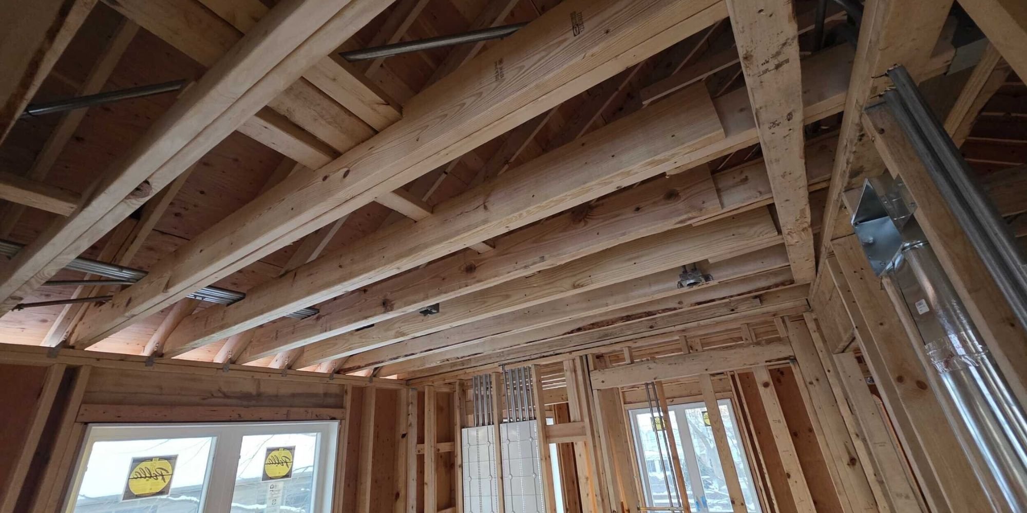 Progress photo of the framing for a second-story home addition by J&J Construction in Naperville, IL.