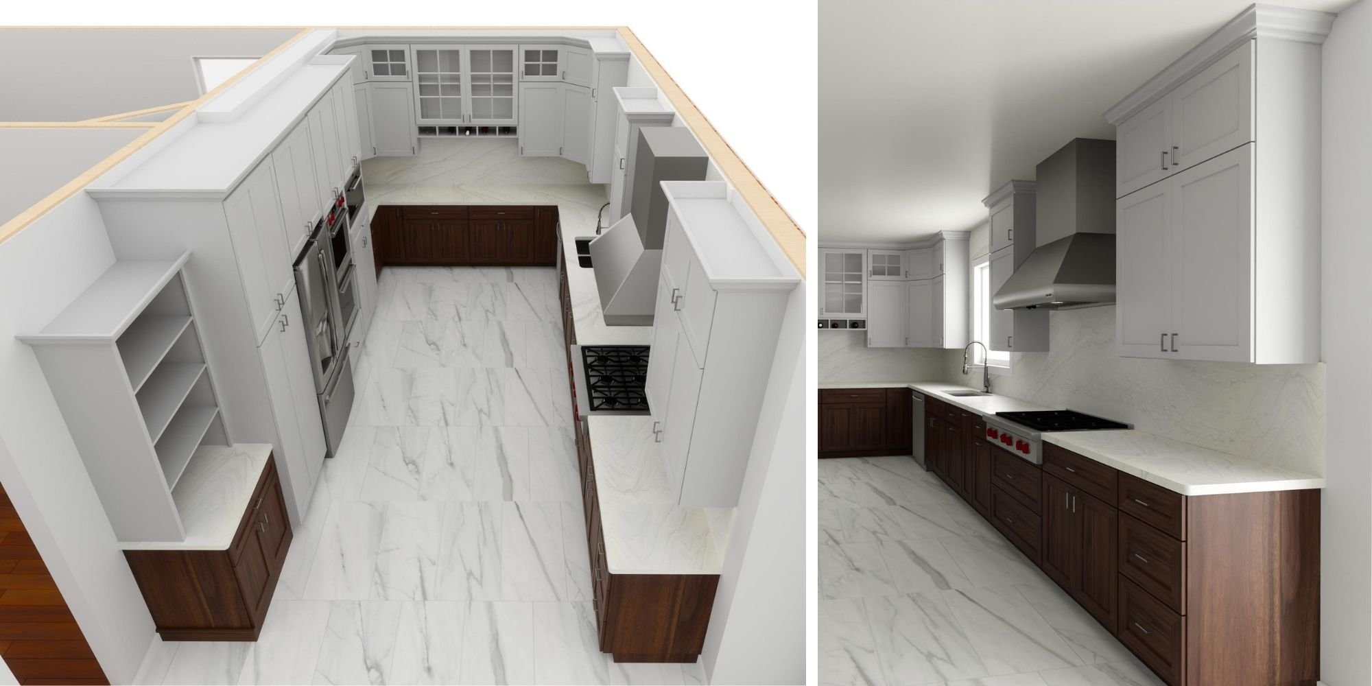 3D rendering of a kitchen remodel plan by J&J Construction in Aurora, IL.