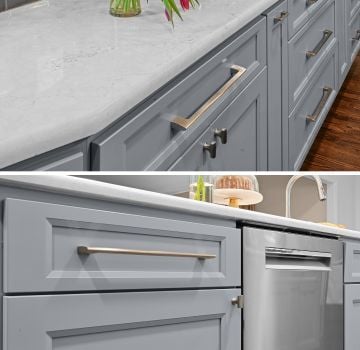 Image of remodeled kitchen in Naperville, IL featuring custom cabinet hardware by J&J Construction