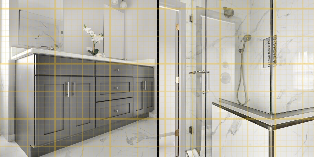 Bright modern bathroom with double vanity by J&J Construction of Illinois