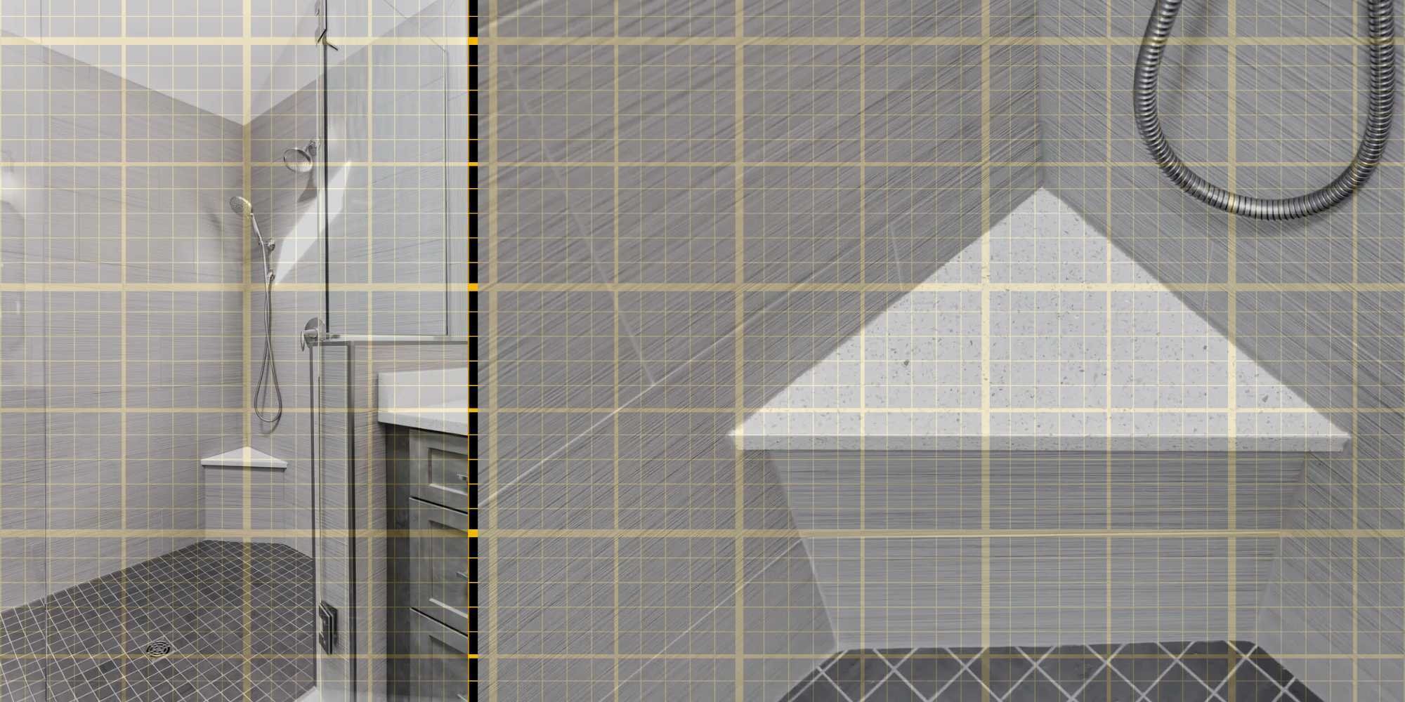 Modern bathroom shower in Chicagoland with built-in bench by J&J Construction