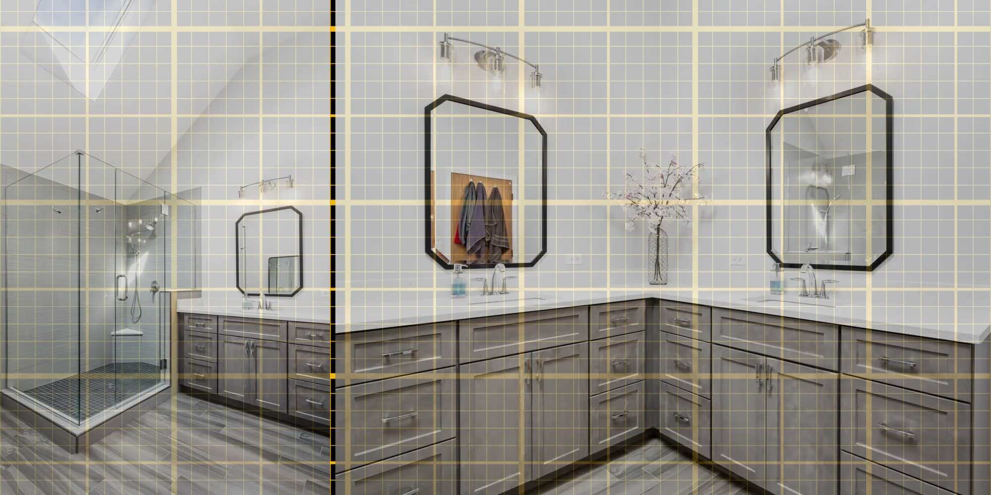 Sleek bathroom design in Aurora IL featuring double sinks and glass enclosure by J&J Construction