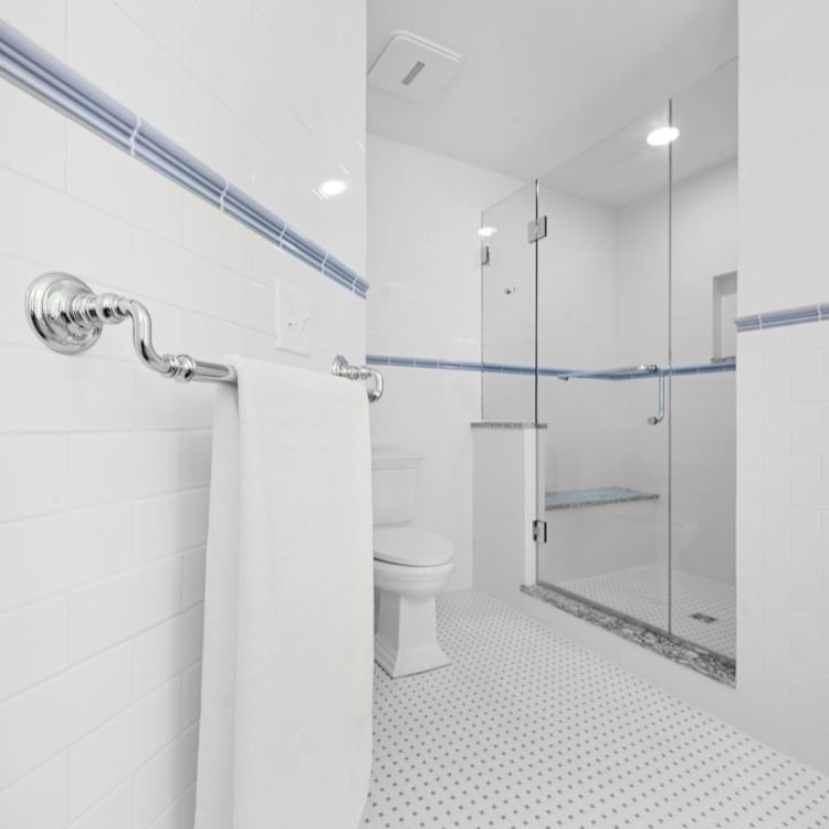 subway tile with blue chair rail tile waterproof shower