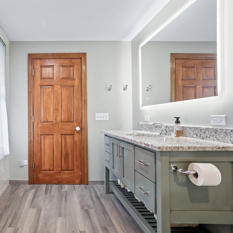bathroom vanity with shelf storage