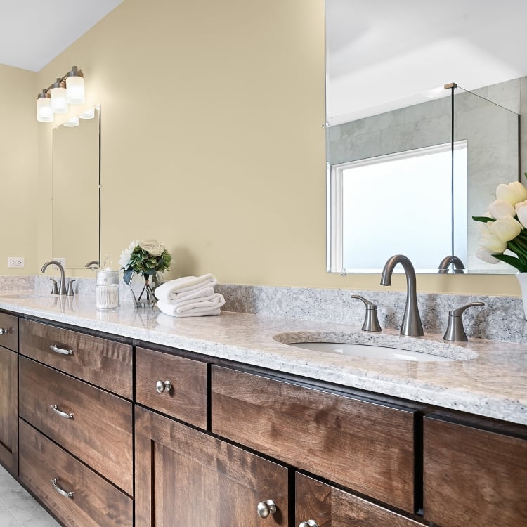 warm wood bathroom vanity