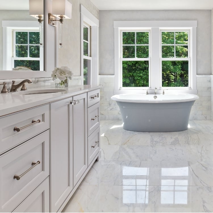 luxury bathroom with windows