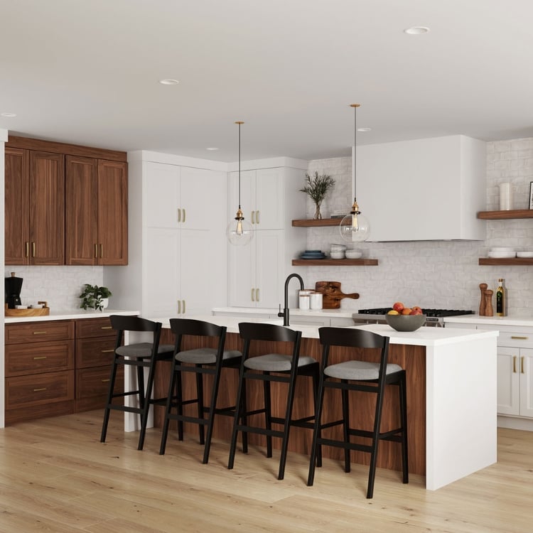 kitchen with painted and stained cabinets