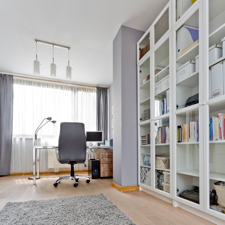 home office with built in storage unit