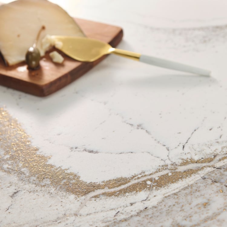 Quartz countertop with gold veining
