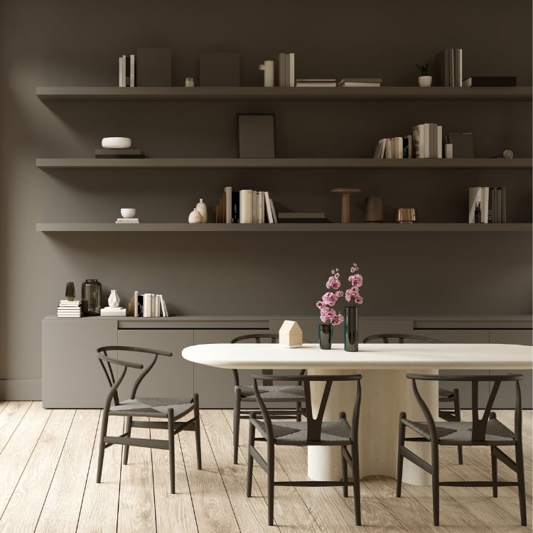 open shelving in living space