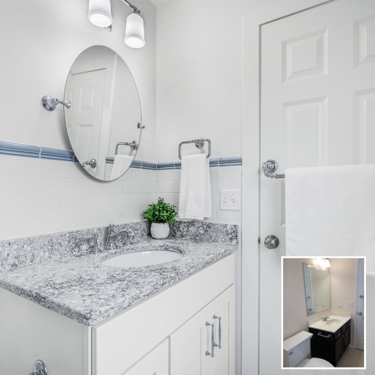 Image of before and after the bathroom remodel in Winfield, IL by J&J Construction