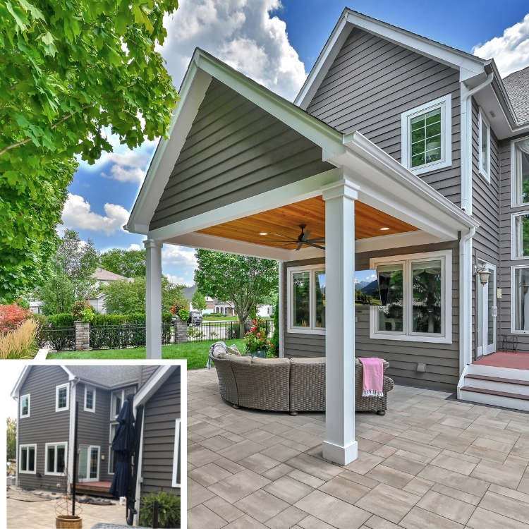 Covered Patio Provides Beautiful Outdoor Entertaining Space by J&J Construction