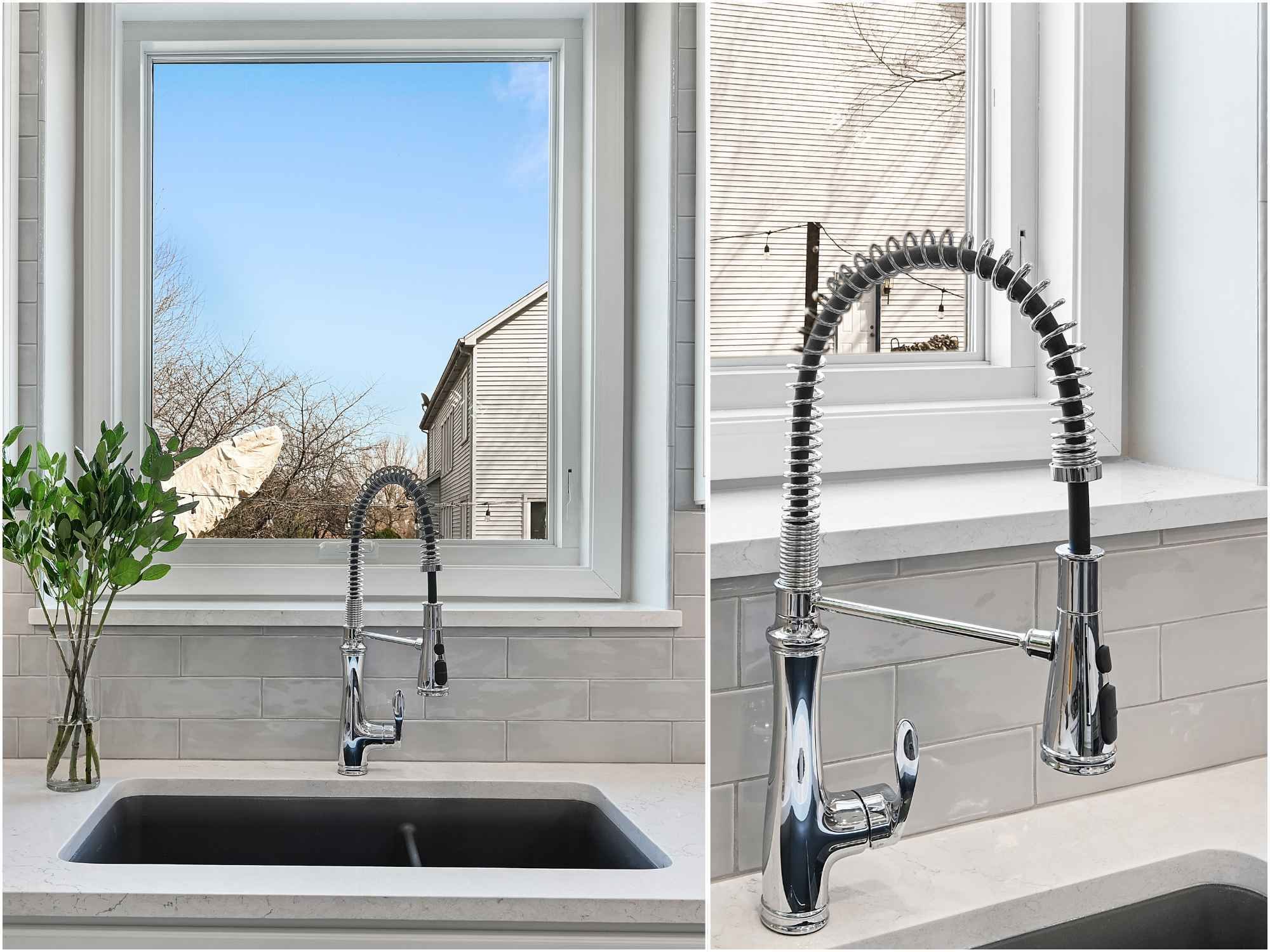 Image of J&J Construction kitchen remodel with farmhouse sink and spring faucet in Aurora, IL