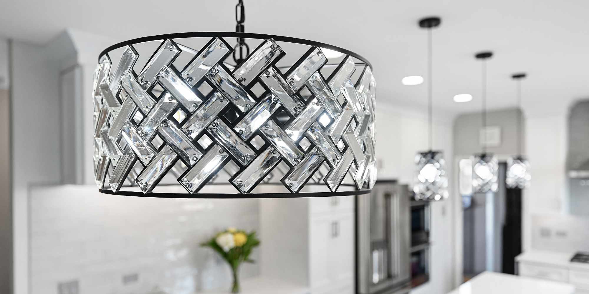 Image of decorative pendant lighting in J&J Construction kitchen remodel with modern finishes in Aurora, IL