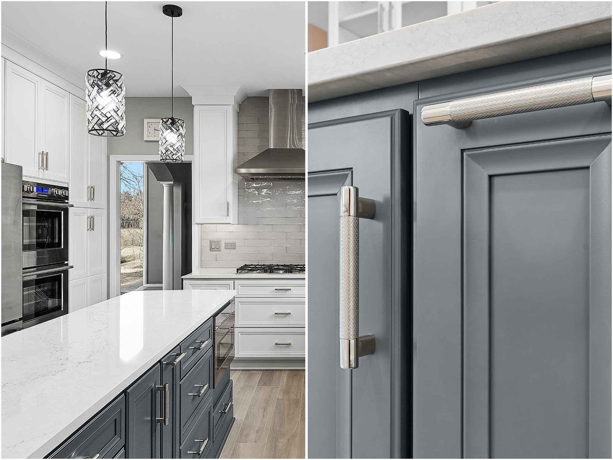 Image of remodeled kitchen in Aurora, IL featuring custom cabinet hardware and quartz countertops by J&J Construction