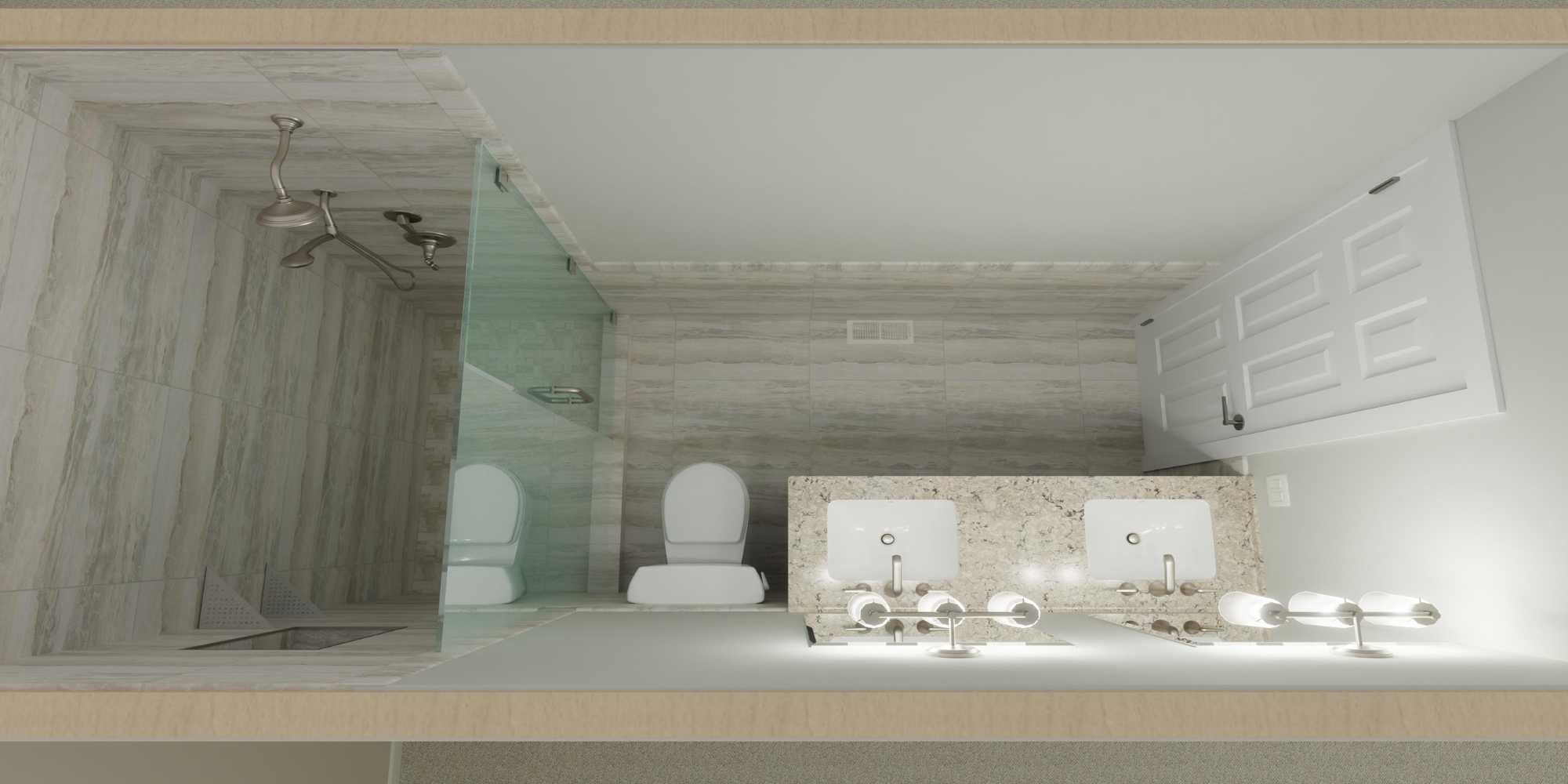 Rendering of the Hall Bathroom remodeling project by J&J Construction in Chicagoland