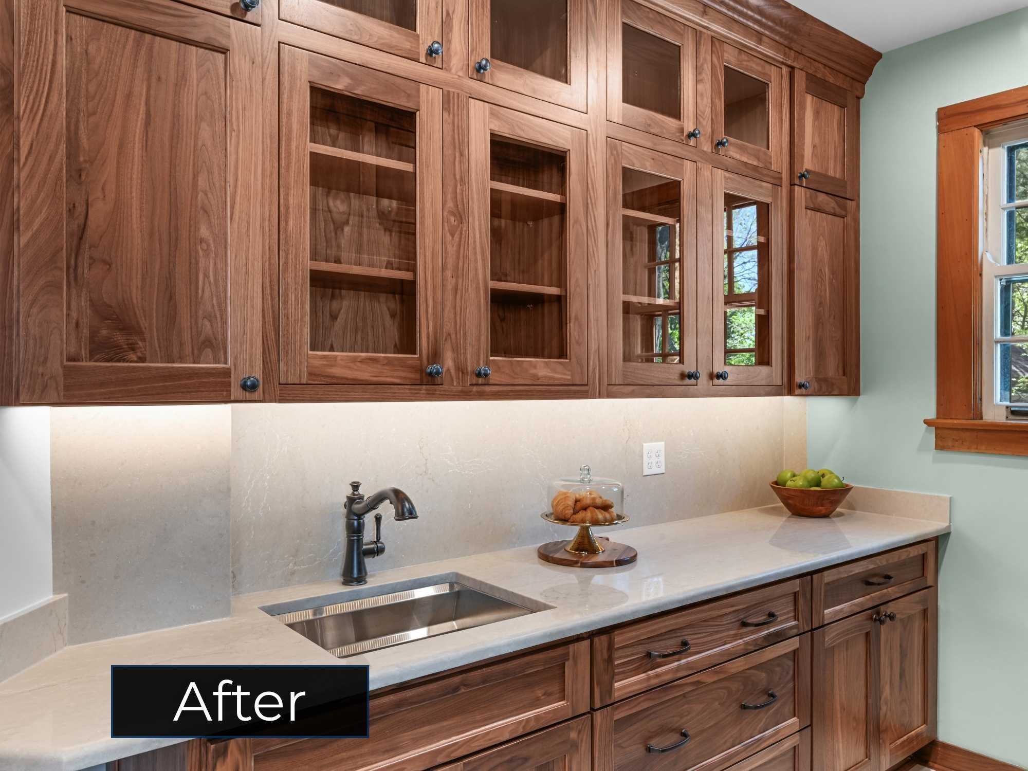Image of after the butler pantry remodel with custom cabinetry and sink by J&J Construction in Wheaton, IL