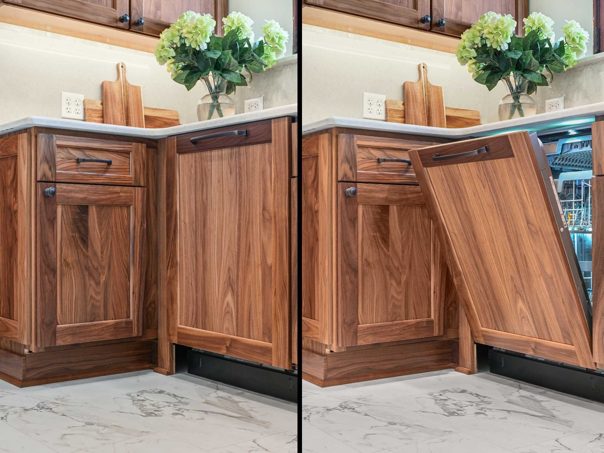 Image of the built-in dishwashr with custom birtch cabinet facing by J&J Construction in Wheaton, IL
