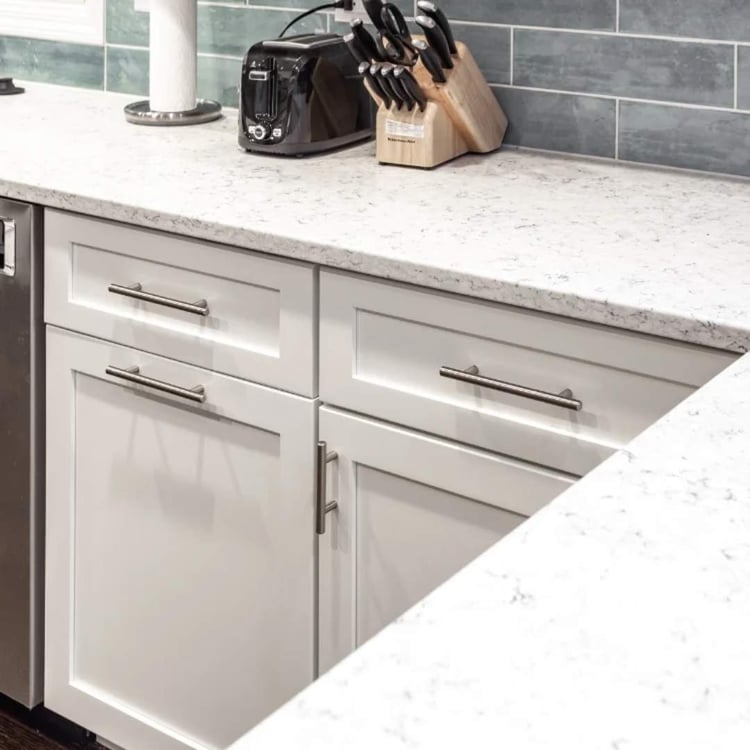 Sleek kitchen update in Aurora IL by J&J Construction featuring shaker cabinets and subway tile