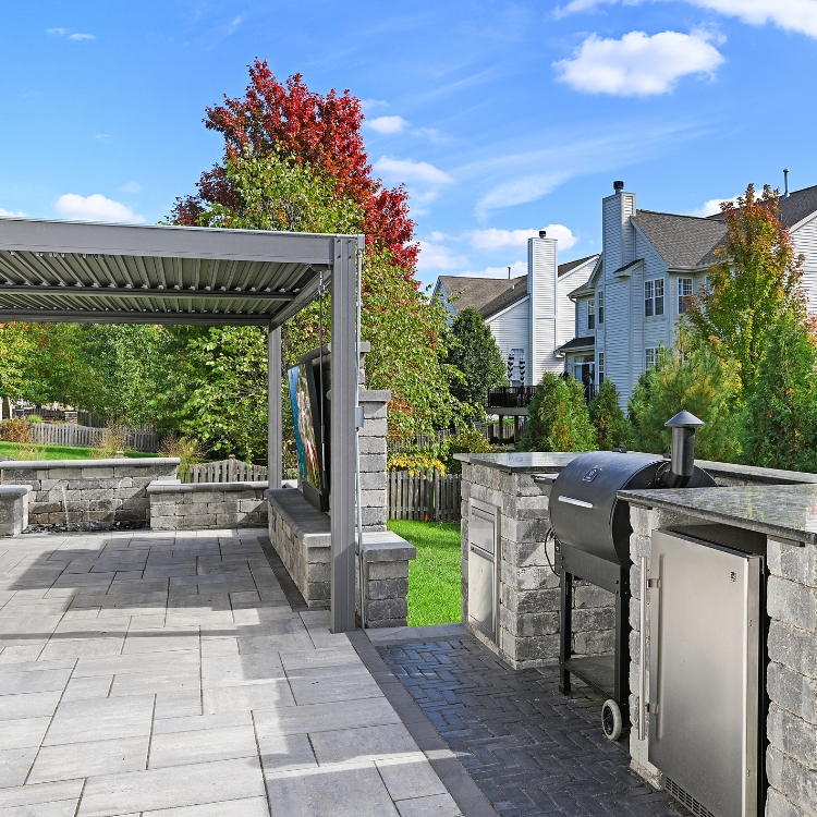 outdoor kitchen and entertainment area