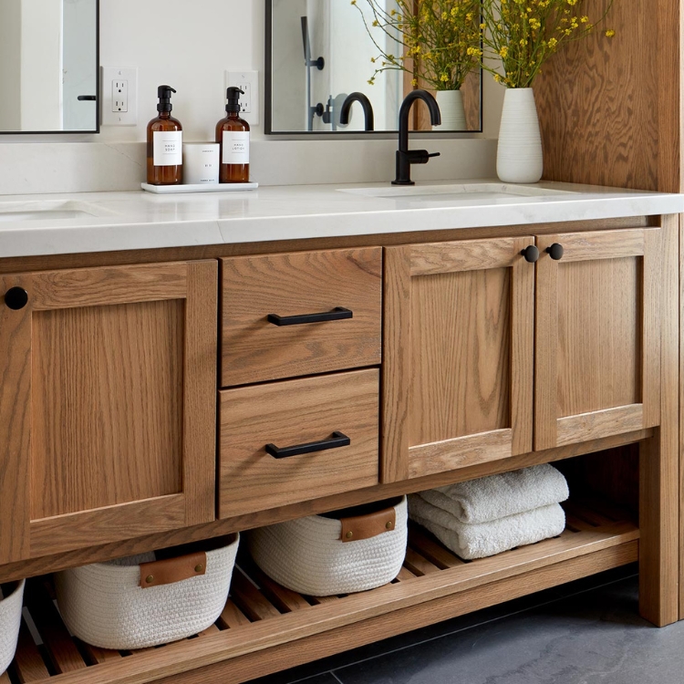 warm wood bathroom vanity