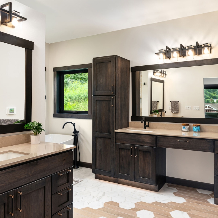 Dark brown stain bathroom vanity