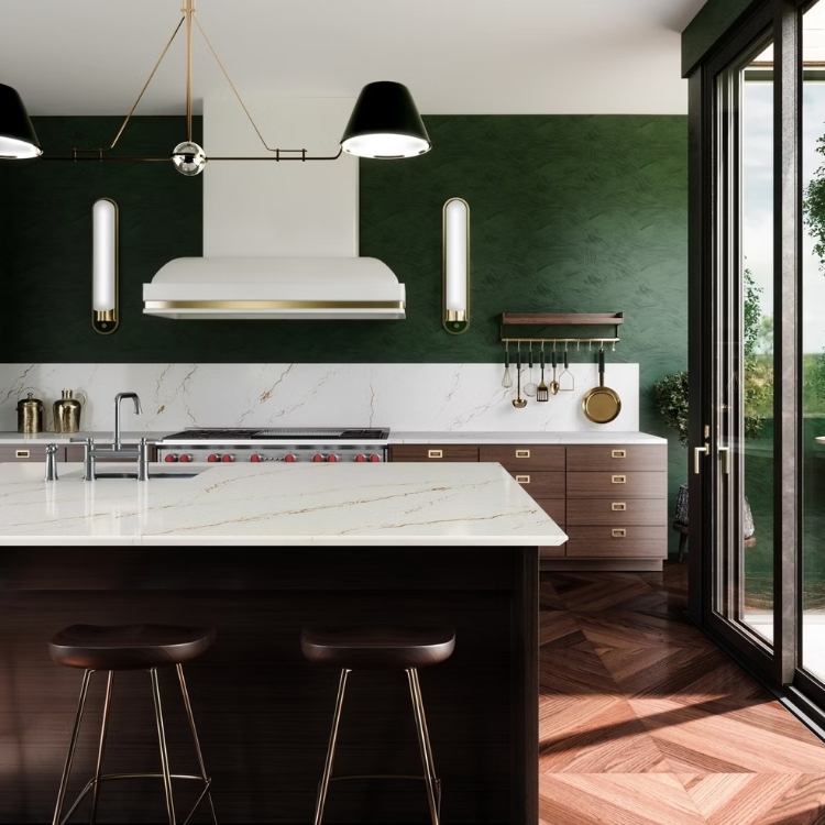 Kitchen with green accent wall