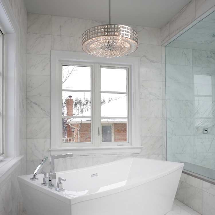 chandelier over bath tub