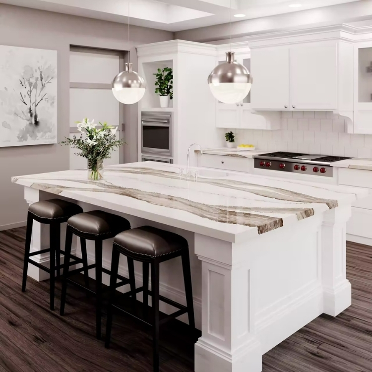 Quartz countertop kitchen island