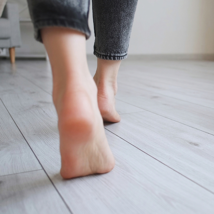 bare feet walking on LVP flooring