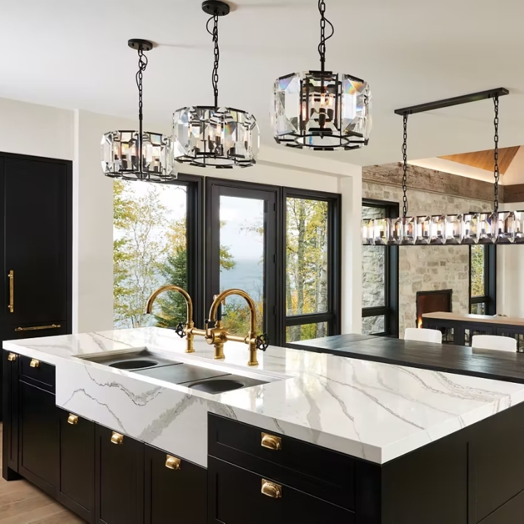 dark kitchen cabinets with light countertop