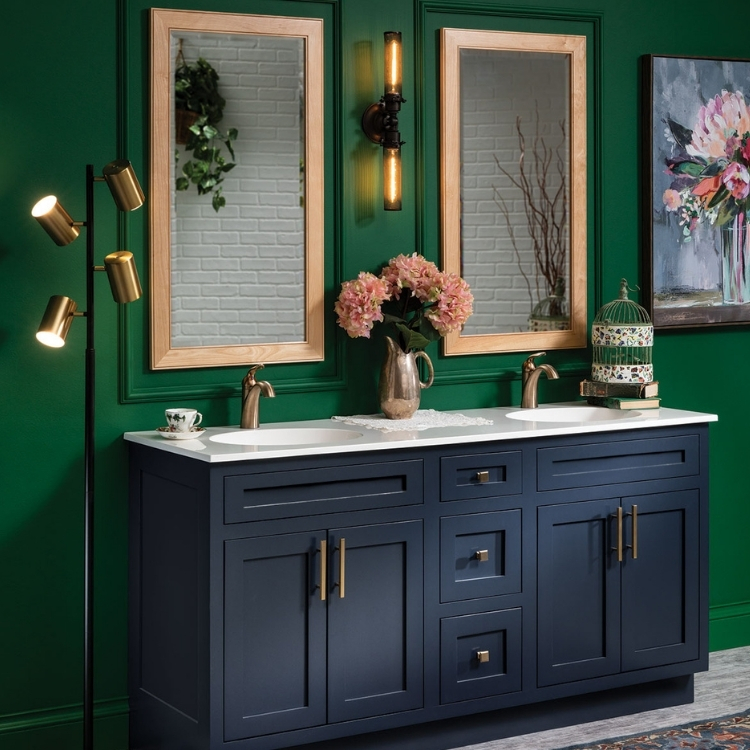 dark blue bathroom vanity